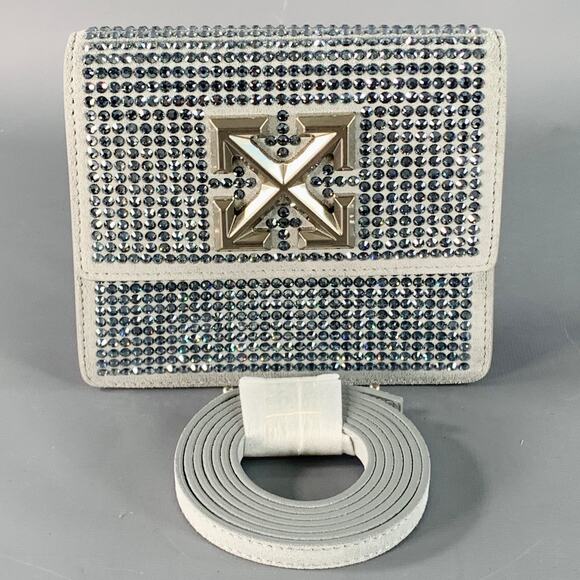 OFF-WHITE JITNEY Grey Rhinestones Leather Crossbody Handbag - Picture 7 of 7